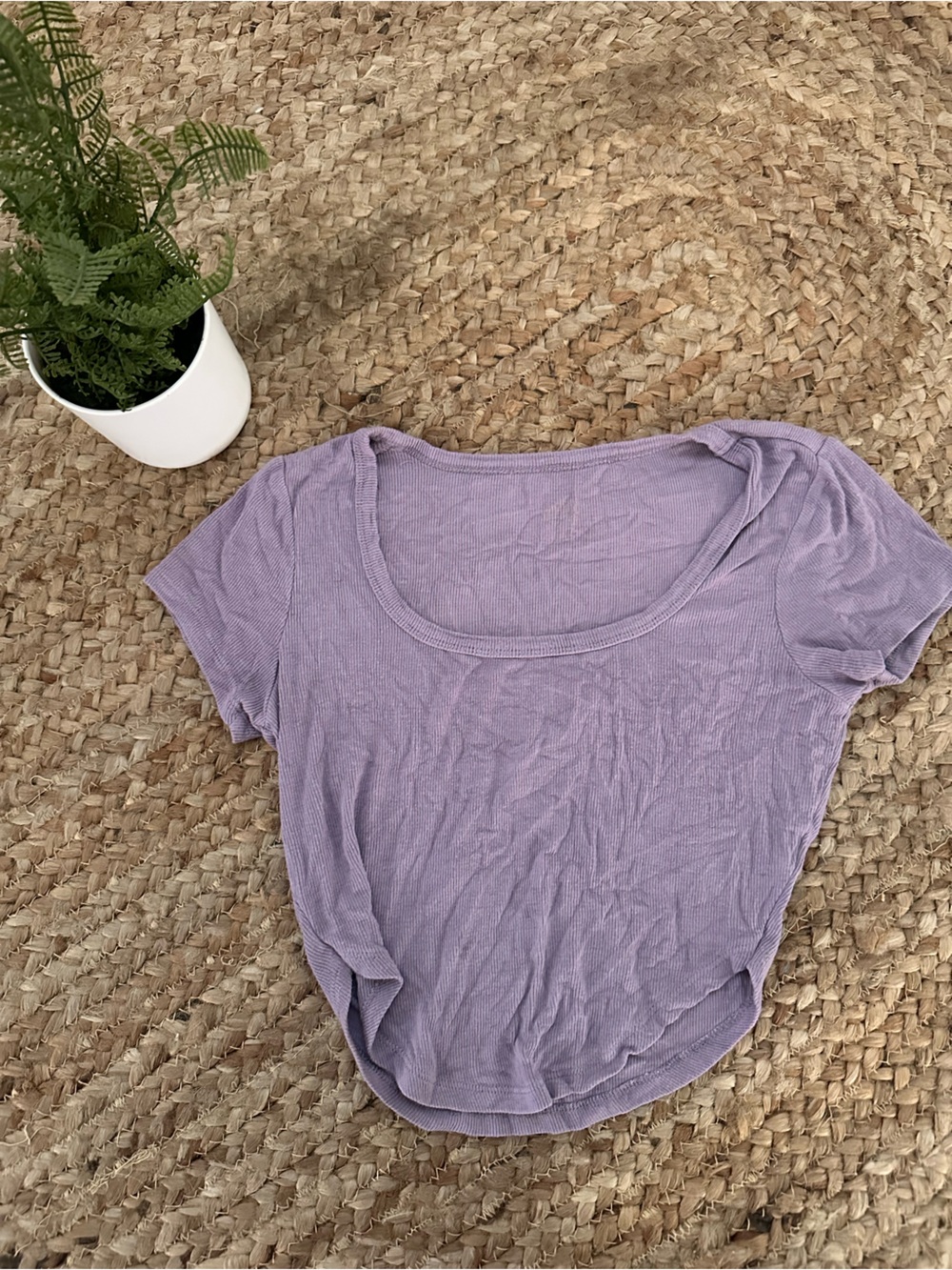 PLUM RIBBED SCOOP NECK CROP TOP